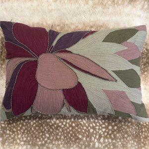 Floral Embroidered Throw Pillow - Multicolor